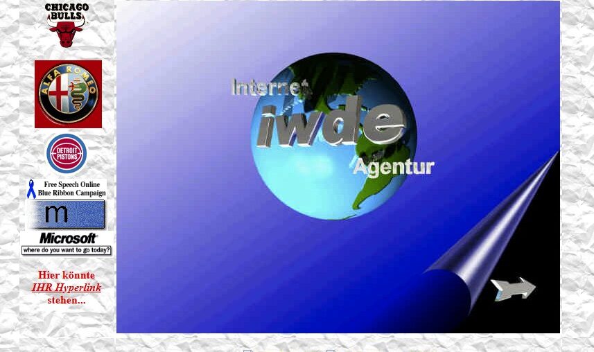 Originale IWDE-Agenturwebsite vom 19. Dezember 1996 in der Wayback Machine